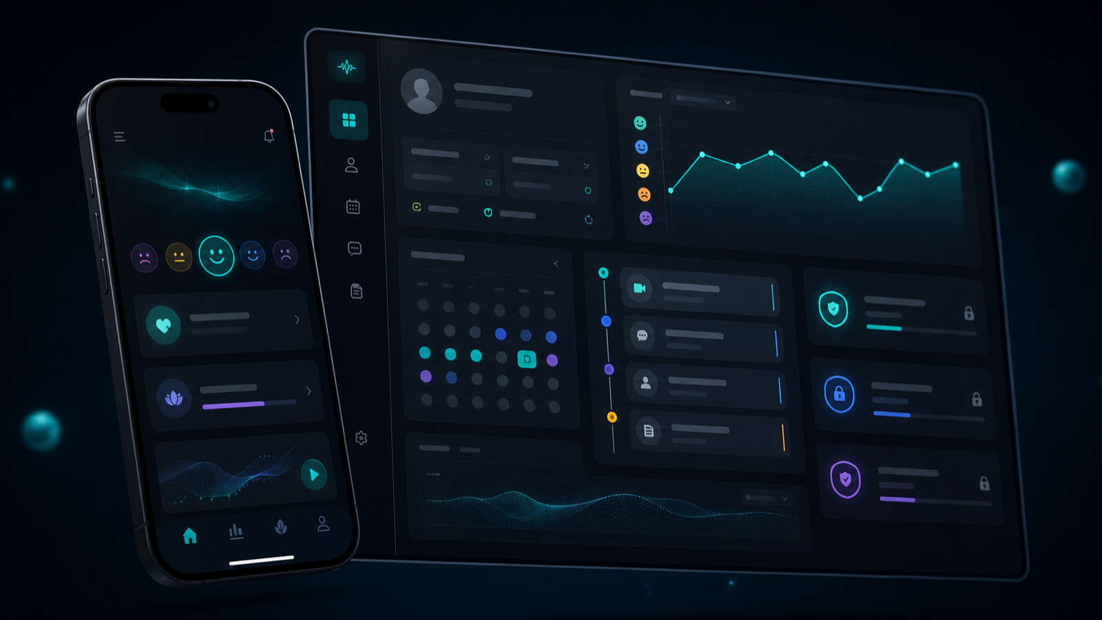 Generated product preview of a mental health MVP across mobile and web interfaces.