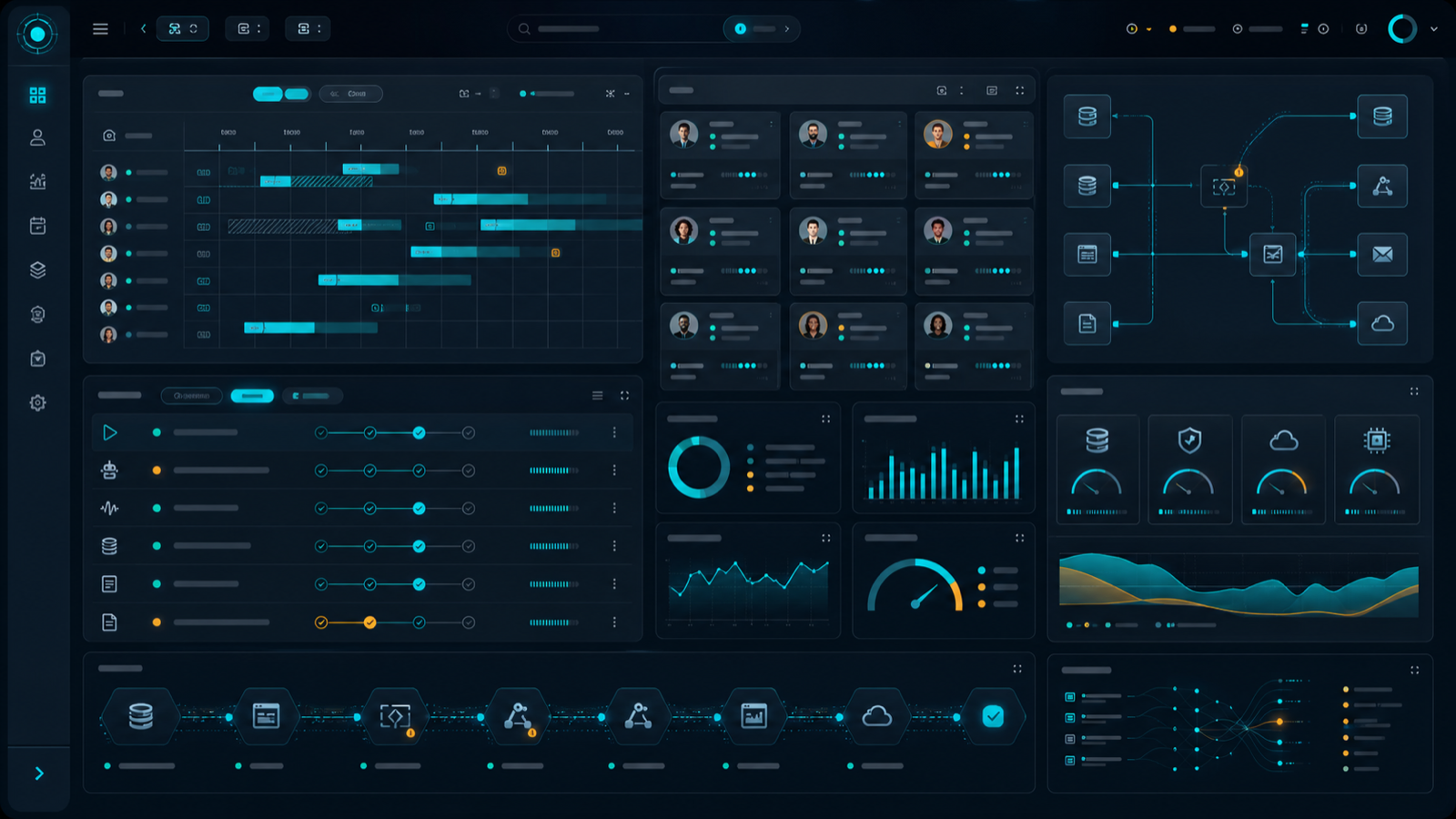 Generated product preview of a workforce management dashboard and automation workflow.