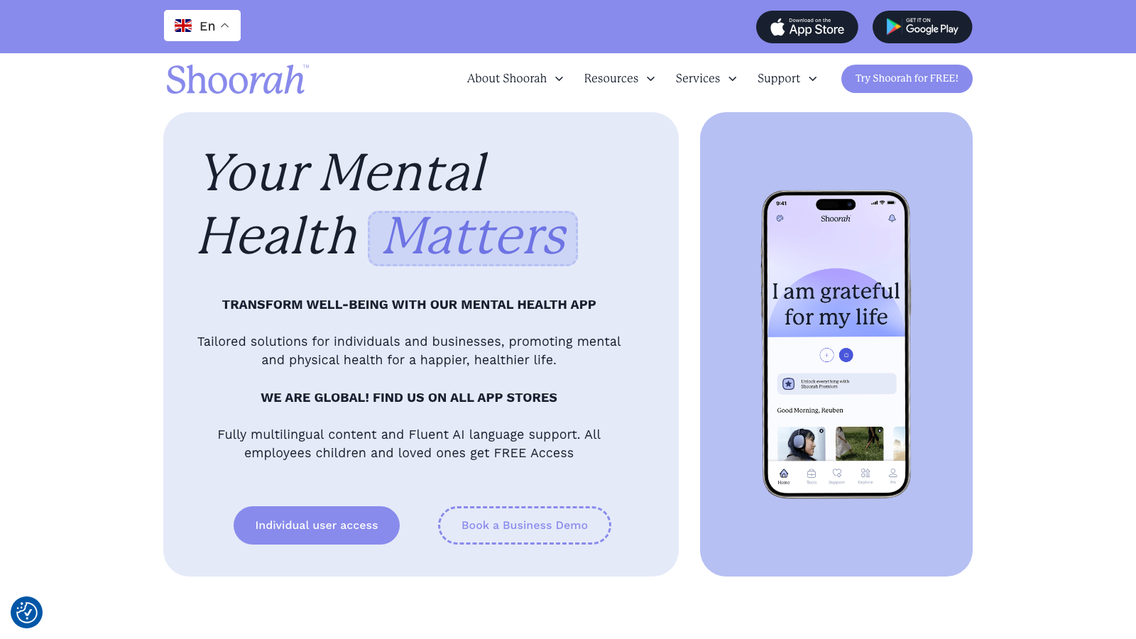 Screenshot of the Shoorah homepage.