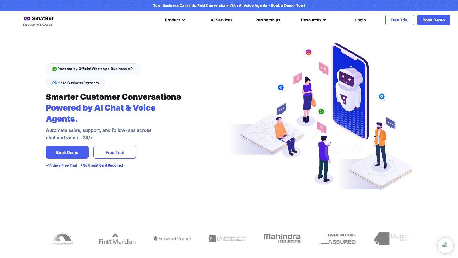 Screenshot of the SmatBot homepage.